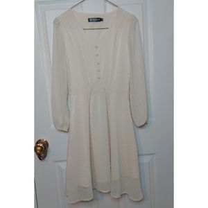 Allegra K Off White Swiss Dot A Line Mini Dress Balloon Sleeves Lined Size XS